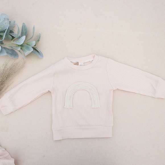 Ribbed Rainbow Appliqué Jogger Set Cream - Picture 4 of 8